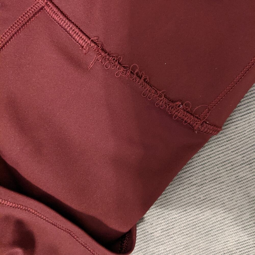 Lululemon Cropped Raw Hem Maroon Leggings Pocket Time to Sweat 4 - Picture 10 of 10